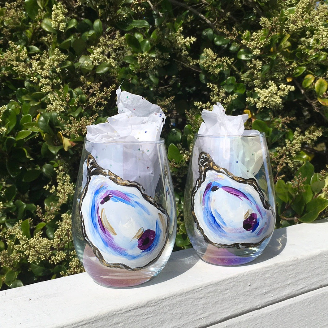 Hand Painted Stemless Wine Glasses