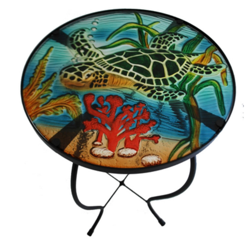 Glass Sea Turtle Watercolor Table